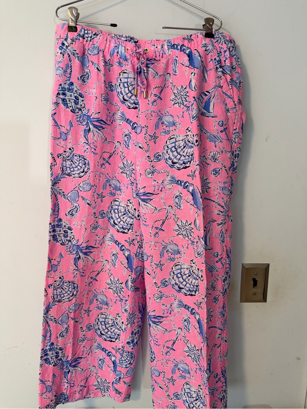 Lilly Pulitzer Brawley lagoon Linen Pink Coastal Print Pull On Crop XL NWOT